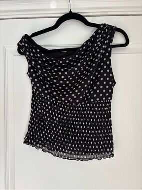 Polka Dot Sleeveless Cowl Neck Camisole - Black/White